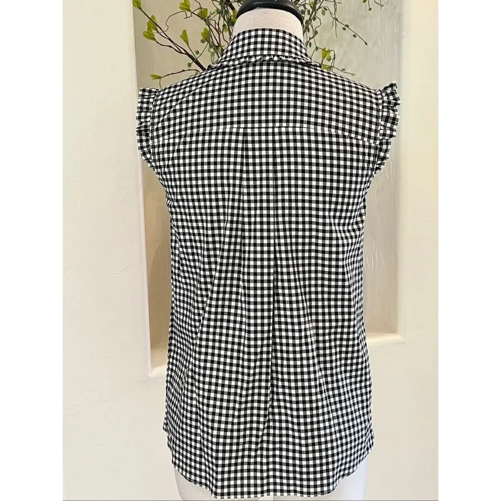 Kate Spade Women's Mini Gingham Sleeveless Top Blouse Black White Size 0